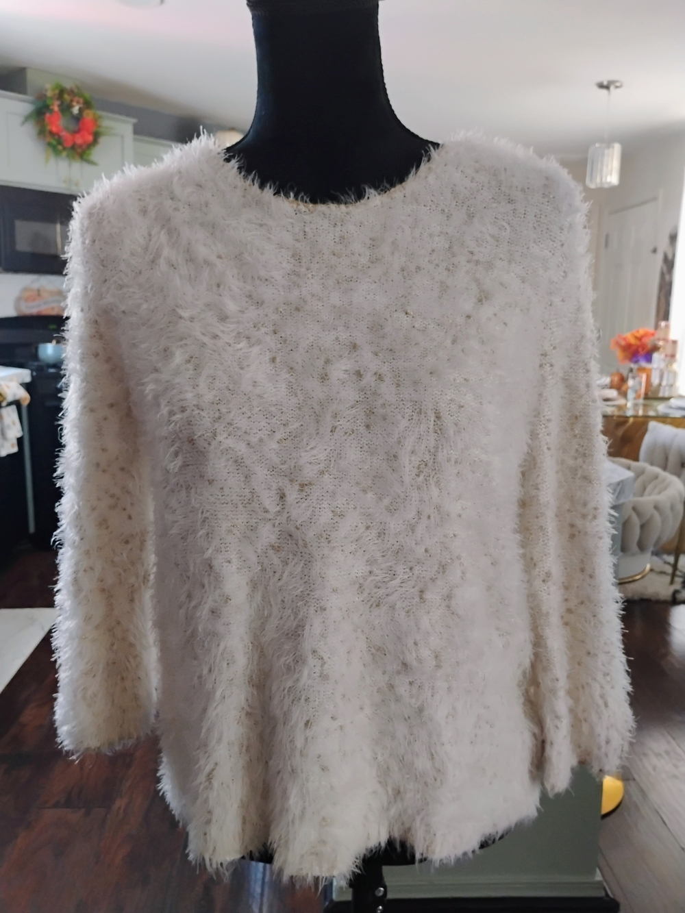 Chico's Fuzzy Crewneck Sweater - Soft Cream with Subtle Sparkle
